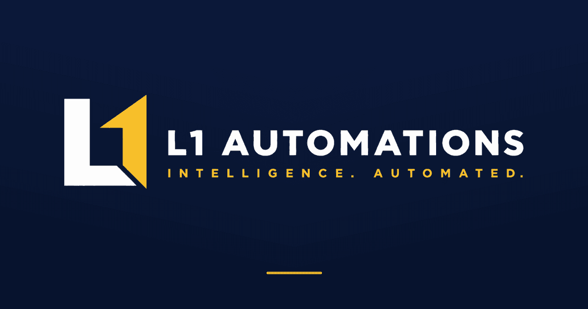 L1 Automations wordmark and tagline on a dark blue background